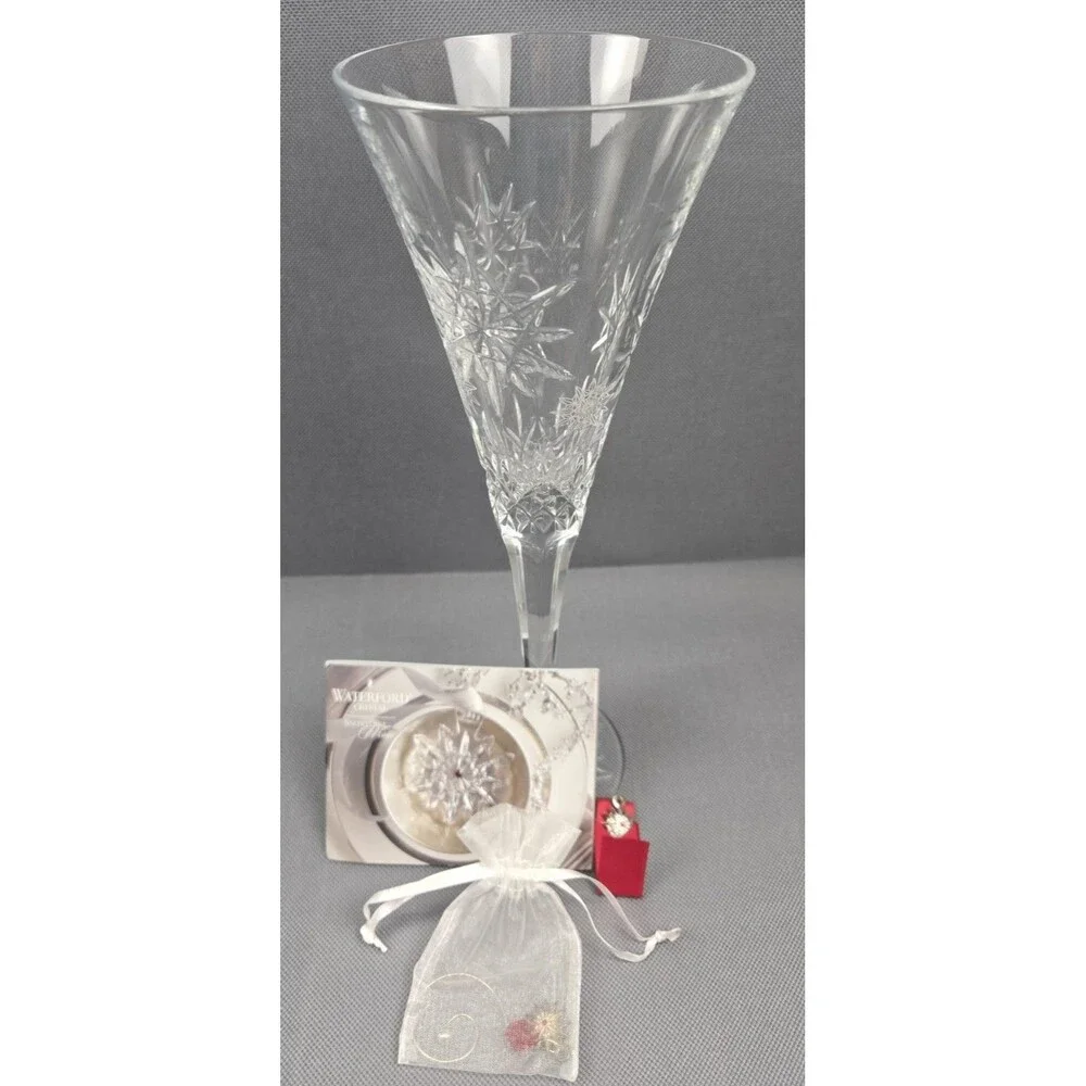 Waterford Snowflake Wishes Snowflake Joy Toasting Flute Italy 2 Charms W/ Box